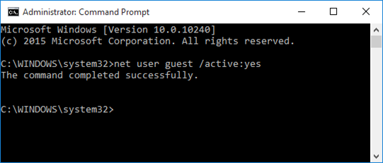 povolit účet hosta v systému Windows 10 krok4