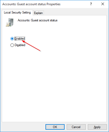 abilitare l'account ospite in Windows 10 step7